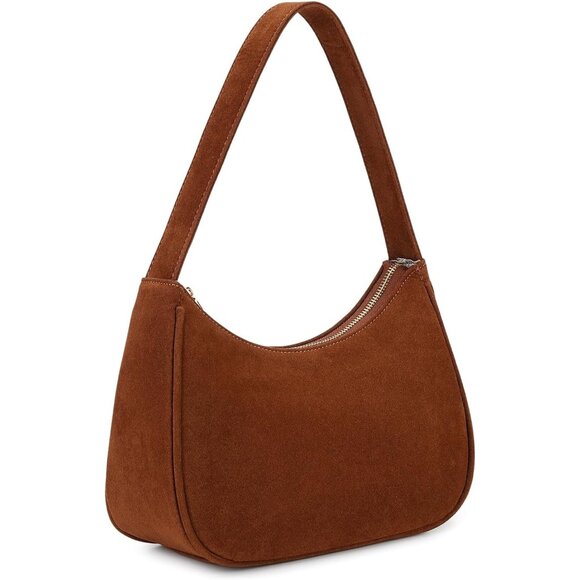 Women Suede Brown Imported Polyester Leather Zipper Closure Mini Tote Handbag - Picture 3 of 7